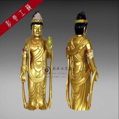 地藏王菩萨加拿大桧木佛像家用供奉神像贴金彩绘工艺雕刻摆件图5