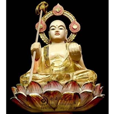 地藏王菩萨加拿大桧木佛像家用供奉神像贴金彩绘工艺雕刻摆件图4