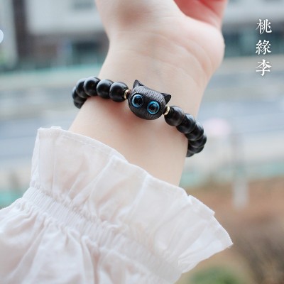 绿檀木黑檀木可爱萌猫咪手串女木质男女学生图2