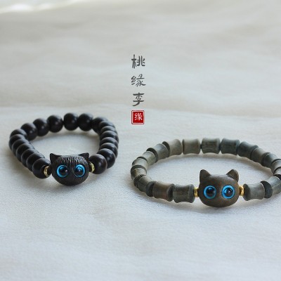 绿檀木黑檀木可爱萌猫咪手串女木质男女学生图3