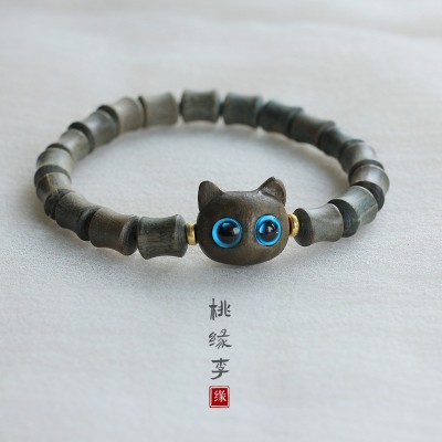 绿檀木黑檀木可爱萌猫咪手串女木质男女学生图4