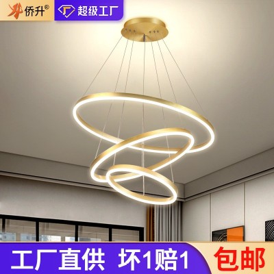 北欧客厅吊灯 简约圆圈餐厅灯创意大气卧室吊灯 极简餐桌灯具批发图2