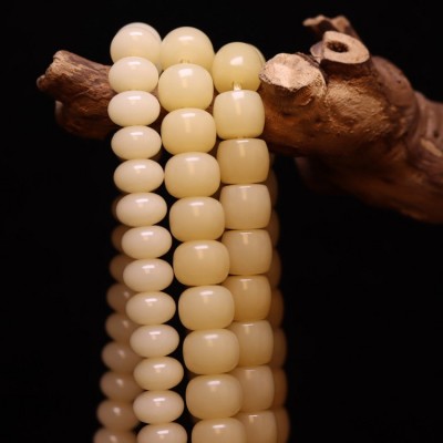 厂家高抛羊脂玉化奶黄菩提根老型桶珠108颗风化奶黄菩提子算盘珠 2条图3