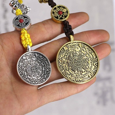 西藏法器批发莲师九宫八卦牌藏族佛牌合金藏式腰牌铜镜图2