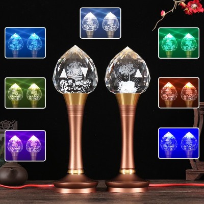 LED七彩合金莲花灯插电供佛长明灯一对水晶尖球家用供灯大量批发图4