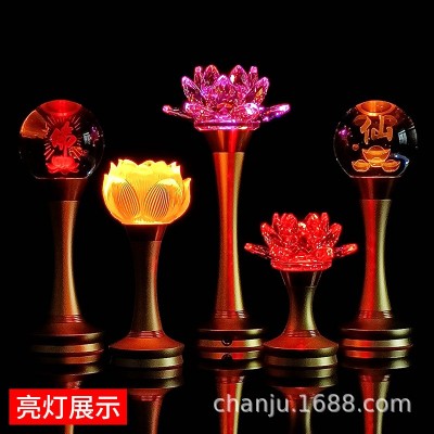 莲花灯佛供灯 充电供佛led长明灯家用神台灯一对水晶佛灯琉璃供灯图4