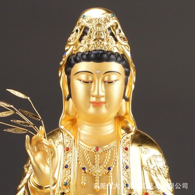 台湾贴金铜观音佛像供奉家用观音像观世音菩萨观音菩萨佛像摆件图2