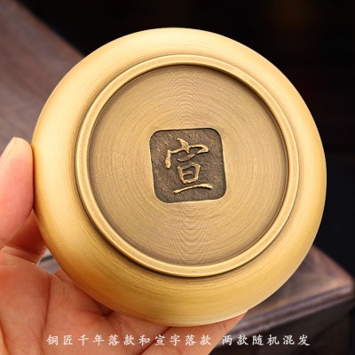黄铜香炉带盖福字盖平底三足小香炉家用黄铜香炉百福铜缸摆件图4