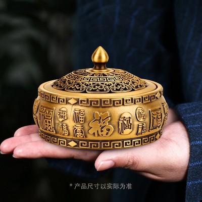 黄铜香炉带盖平底烟灰缸小香炉家用供奉黄铜香炉桌面摆件富贵炉批图2