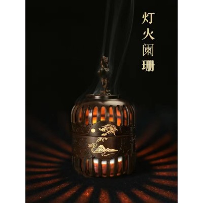 上藏观月熏香炉望月立式香炉笼型组合香炉 古朴多用黄铜香炉套装图4