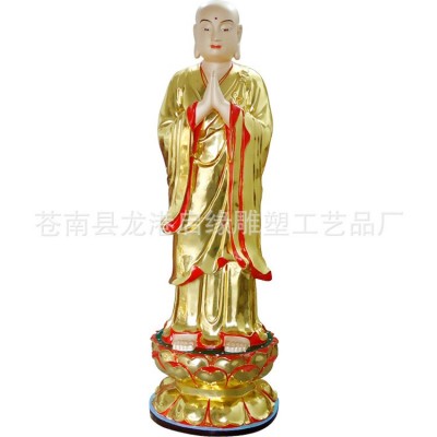 供应木雕极彩释迦佛佛像 树脂玻璃钢贴金一佛二弟子阿难迦叶佛像图2