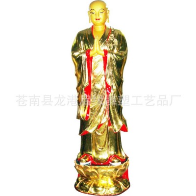 供应木雕极彩释迦佛佛像 树脂玻璃钢贴金一佛二弟子阿难迦叶佛像图3