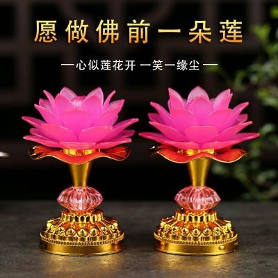 莲花灯佛供灯一对家用佛灯佛前供灯led供佛长明灯七彩荷花灯图2