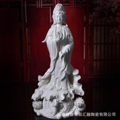 德化立莲白瓷观音佛像 陶瓷观音菩萨家居供奉镇宅陶瓷工艺品摆件
