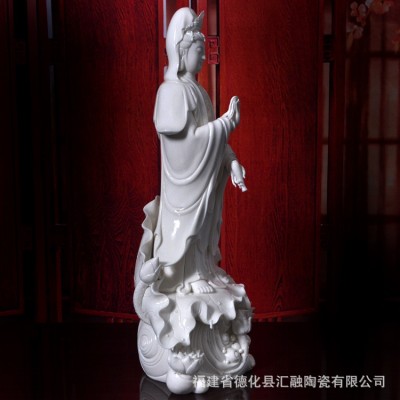 德化立莲白瓷观音佛像 陶瓷观音菩萨家居供奉镇宅陶瓷工艺品摆件图2