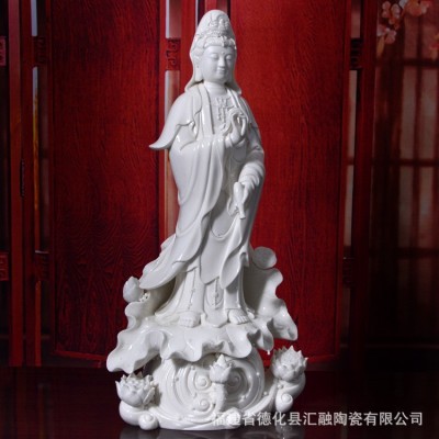 德化立莲白瓷观音佛像 陶瓷观音菩萨家居供奉镇宅陶瓷工艺品摆件图3
