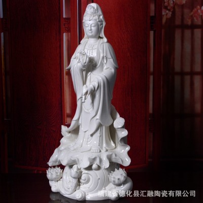德化立莲白瓷观音佛像 陶瓷观音菩萨家居供奉镇宅陶瓷工艺品摆件图4
