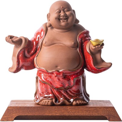 新中式禅意紫砂弥勒佛陶瓷摆件工艺品招财客厅办公室装饰摆件图5