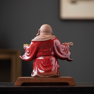 新中式禅意紫砂弥勒佛陶瓷摆件工艺品招财客厅办公室装饰摆件图4