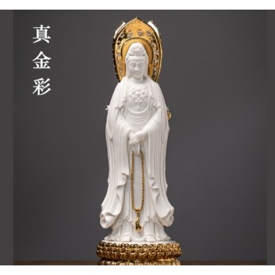 德化陶瓷南海三面观音像菩萨佛像家用供奉摆件白瓷观世音菩萨站像