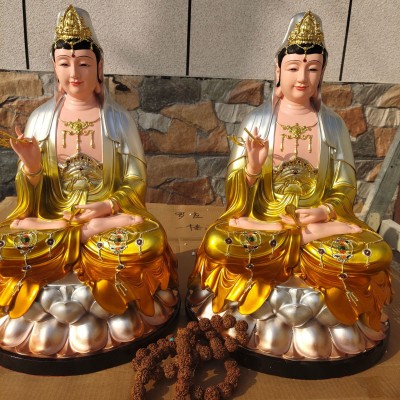 树脂敦煌彩观音大士佛像 慈航道人神像 坐莲观音菩萨佛像摆件图3