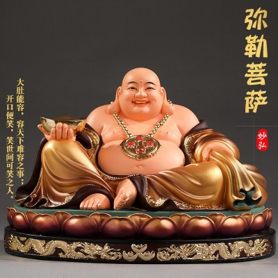 家用大肚弥勒佛像 红衣弥勒神像居家宽体笑佛 供奉招财弥勒佛摆件图4