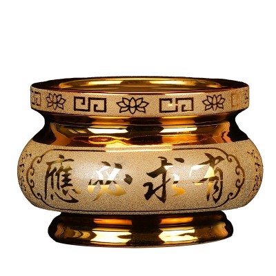 佛具用品顺盛沙金香炉金沙香炉陶瓷家用上香烧香炉供佛观音 插香炉图5