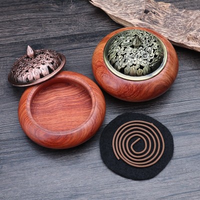 缅甸花梨木鸡翅木盘香炉 铜盖塔香薰炉 红木佛具用品原厂直供图5