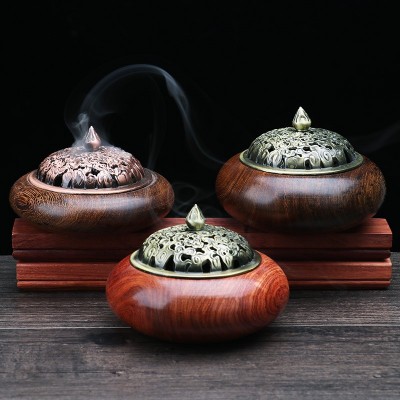 缅甸花梨木鸡翅木盘香炉 铜盖塔香薰炉 红木佛具用品原厂直供图3