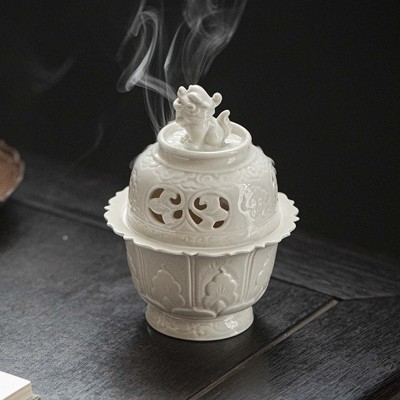 中式复古青瓷瑞狮茶道香炉盘香炉檀香炉浮雕沉香熏香炉茶道配件