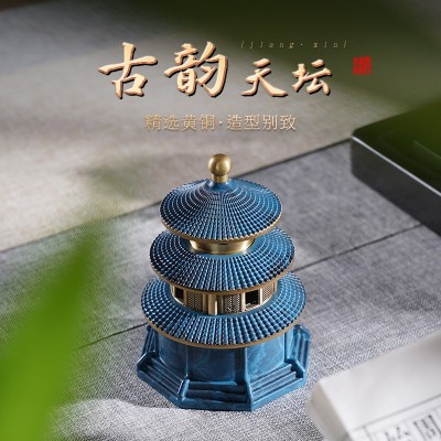 中式黄铜天坛香炉家用檀香熏香室内沉香薰炉复古创意茶道盘香摆件图3