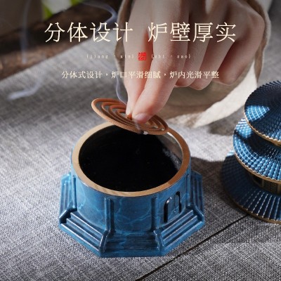 中式黄铜天坛香炉家用檀香熏香室内沉香薰炉复古创意茶道盘香摆件图4