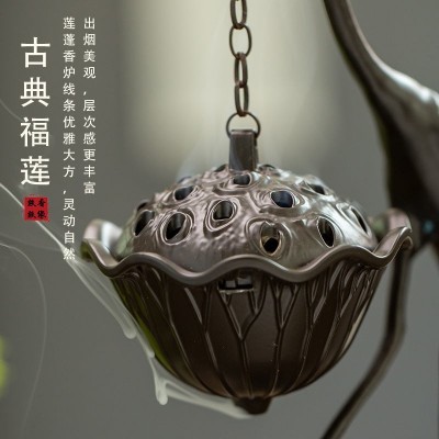吊香炉悬挂摆件仙鹤香炉铜合金瑞鹤踏云室内玄关倒流香薰炉熏香炉图2
