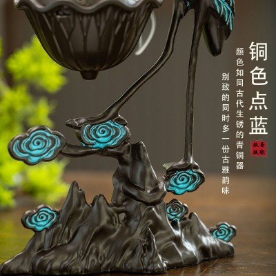 吊香炉悬挂摆件仙鹤香炉铜合金瑞鹤踏云室内玄关倒流香薰炉熏香炉图4