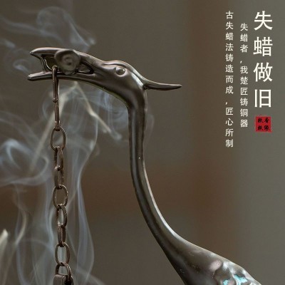 吊香炉悬挂摆件仙鹤香炉铜合金瑞鹤踏云室内玄关倒流香薰炉熏香炉图3
