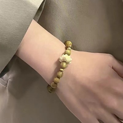 绿檀金珠手串文玩佛珠菩提轻奢双圈手链饰品女高级感情侣跨境批发图4