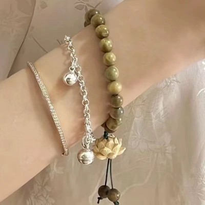 绿檀金珠手串文玩佛珠菩提轻奢双圈手链饰品女高级感情侣跨境批发图5