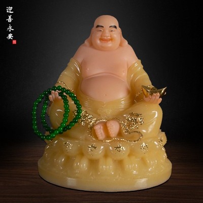迎善永安汉白玉佛像弥勒佛笑佛未来佛大肚佛家用供奉客厅招财摆件