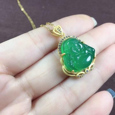 玉髓镶嵌佛公吊坠 金镶玉佛 女士锁骨项链饰品 直播货源保色图3