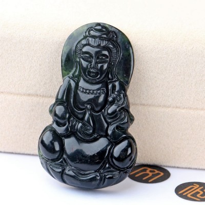 天然药王石吊坠 墨绿玉观音佛 平安扣蛇纹石玉藏玉无事牌厂家批发图4