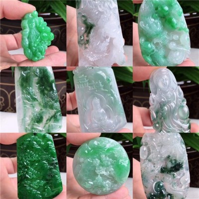天然A货翡翠批发阳绿玉佛观音貔貅如意葫芦叶子福瓜平安扣吊坠图4