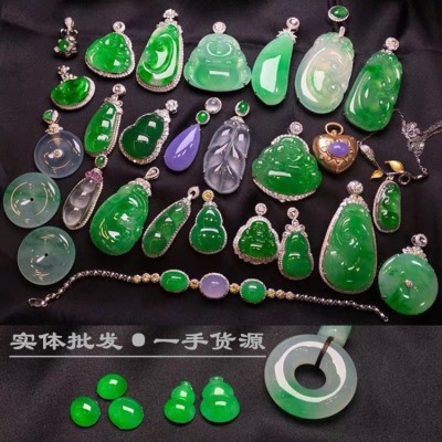 一手货源 A货翡翠批发 翡翠手镯 镶嵌翡翠吊坠阳绿玉佛观音挂件图3