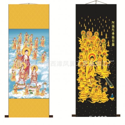 高清阿弥陀佛 接引图 西方极乐世界画像挂画 丝绸佛像画图5