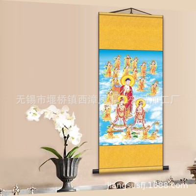 高清阿弥陀佛 接引图 西方极乐世界画像挂画 丝绸佛像画图4