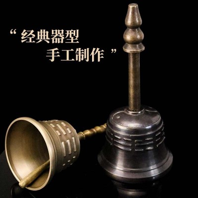 尼泊尔手工用品批发铜道铃铜铃摇铃法铃葫芦三清铃摆件三叉三清铃图3
