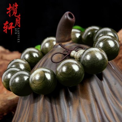 金丝楠佛珠手串阴沉木老料顺纹猫眼金丝楠手链批发地摊热卖款礼品图3