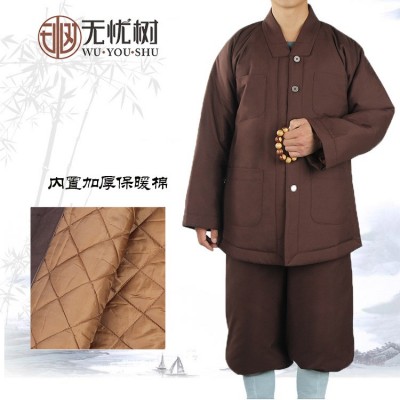 无忧树冬季加厚绒棉袄短褂男女僧侣保暖僧服僧衣短套装棉衣和尚衣图2