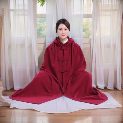 秋冬季精梳棉加绒打坐披风禅修斗篷无袖打坐服居士服僧服复古国风图3