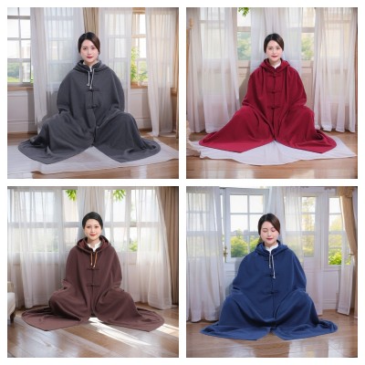 秋冬季精梳棉加绒打坐披风禅修斗篷无袖打坐服居士服僧服复古国风图2