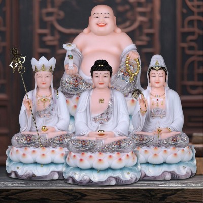 婆娑三圣全堂佛观音菩萨地藏王菩萨弥勒佛药师佛家用供奉客厅摆件图2